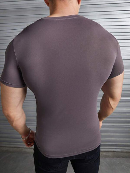 6988 a01-07 Camiseta unicolor de cuello redondo para hombres