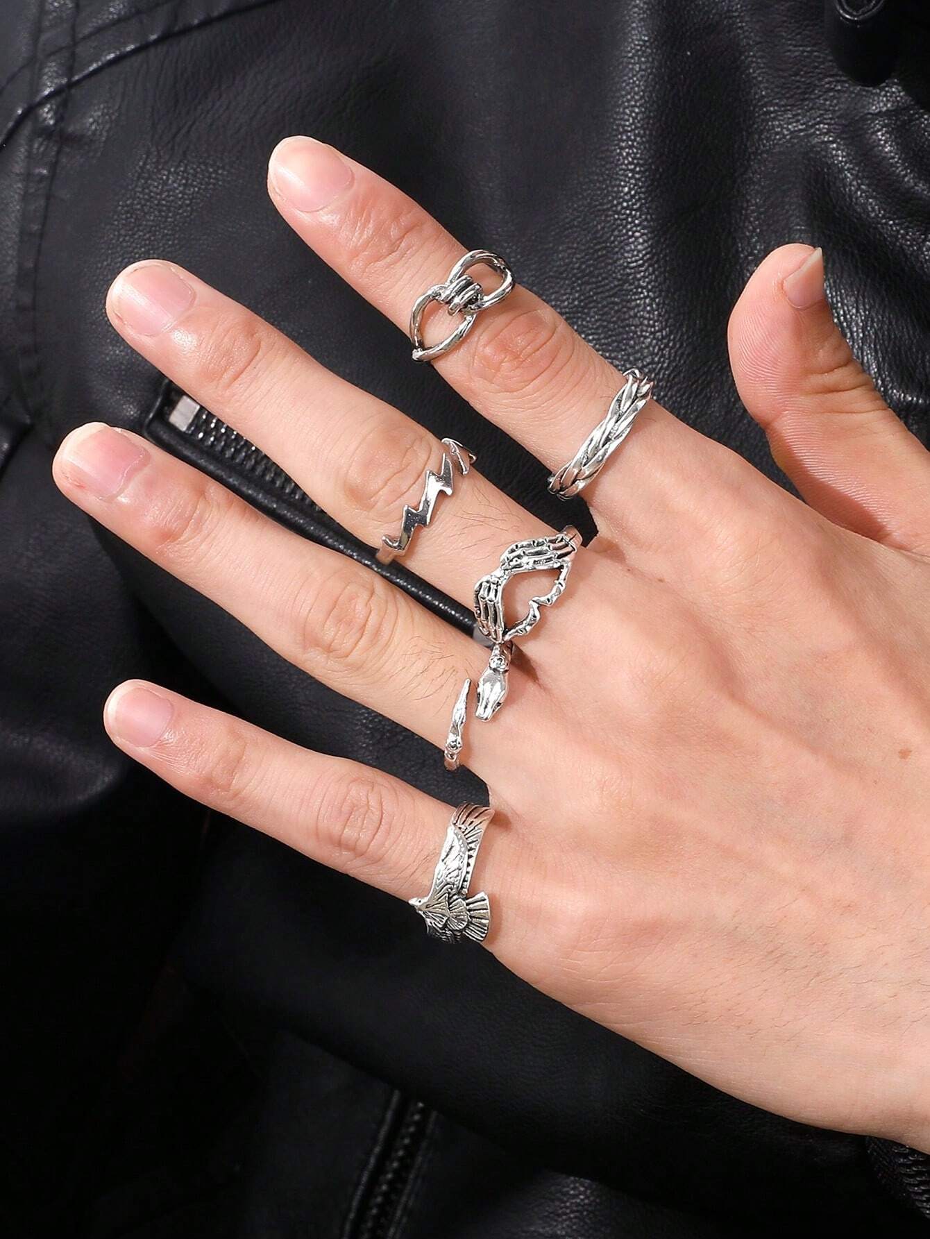 10310 1b-057 Seis piezas anillo de decoración de serpiente y águila