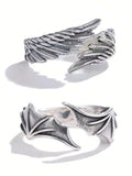 9364 10-19 Dos piezas/set Anillo abierto de moda con diseño de ala 3D para pareja
