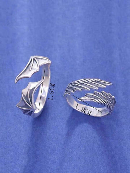 9364 10-19 Dos piezas/set Anillo abierto de moda con diseño de ala 3D para pareja