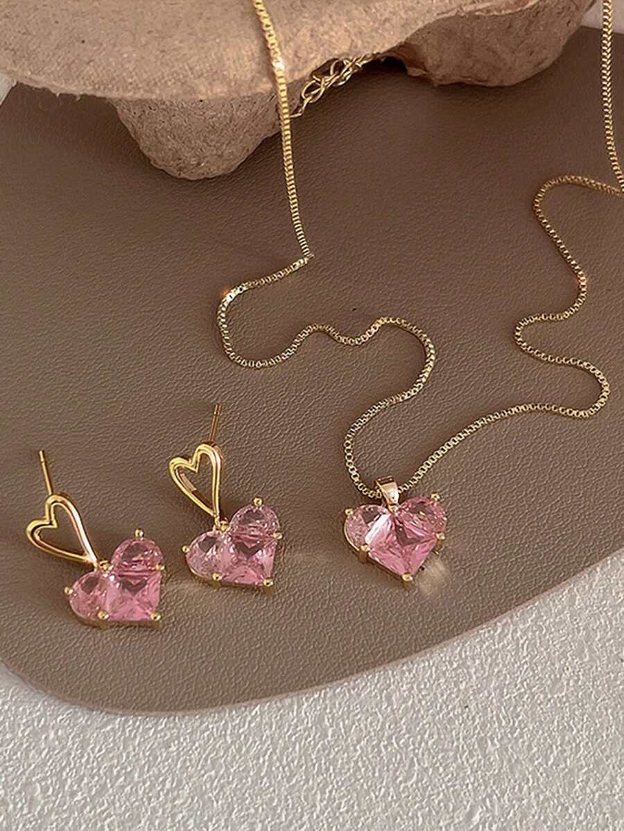 10038 1b-076 Set tres piezas joya con diamante de imitación con accesorio de corazón
