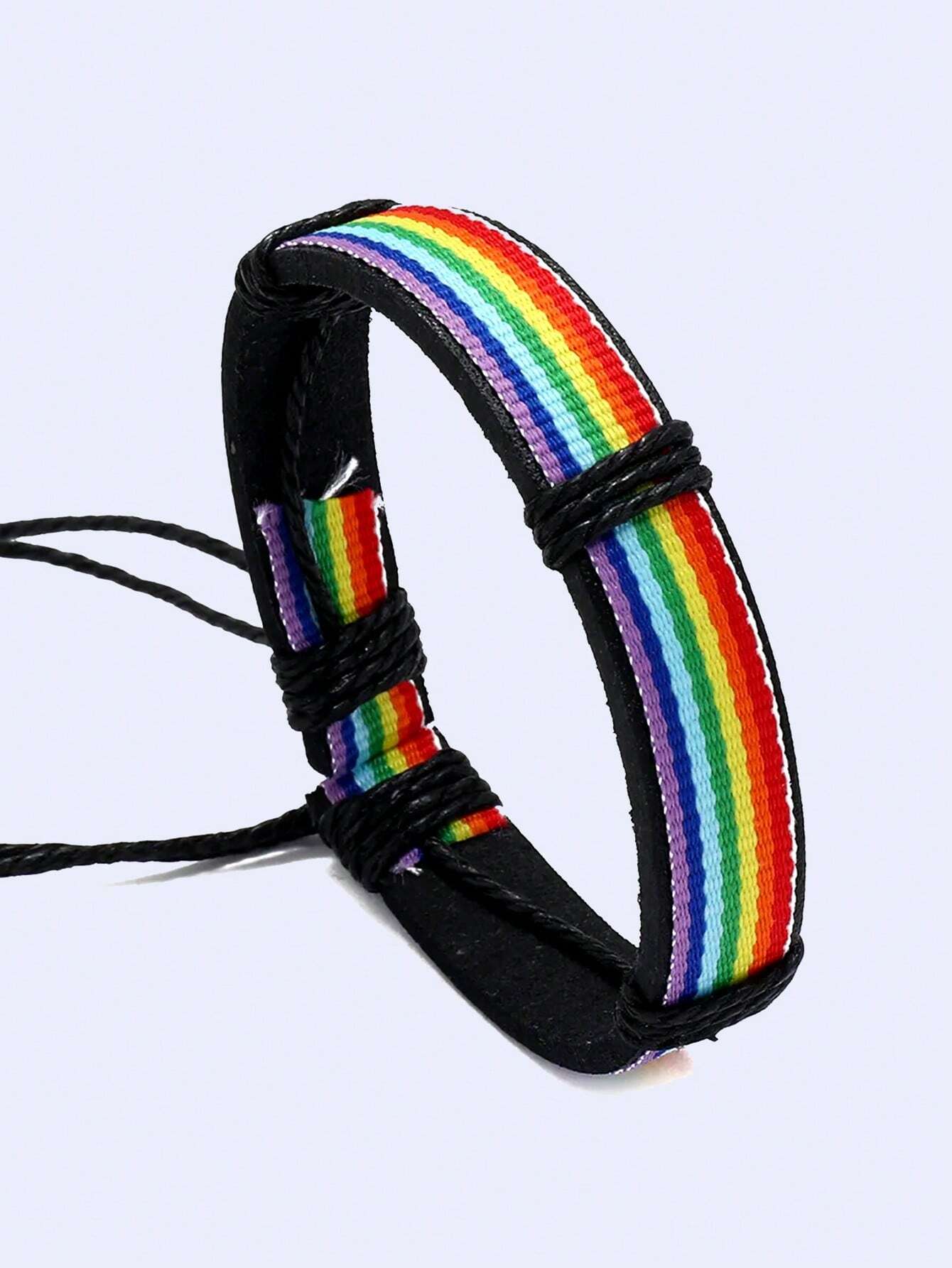 9596 b01-01 pulsera de poliuretano tejida con arcoíris para el mes del orgullo