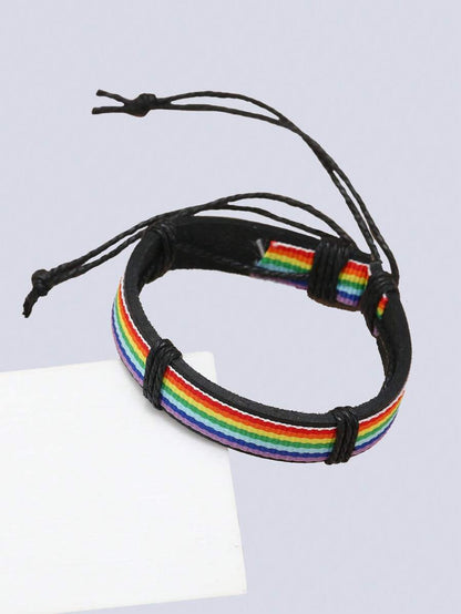 9596 b01-01 pulsera de poliuretano tejida con arcoíris para el mes del orgullo