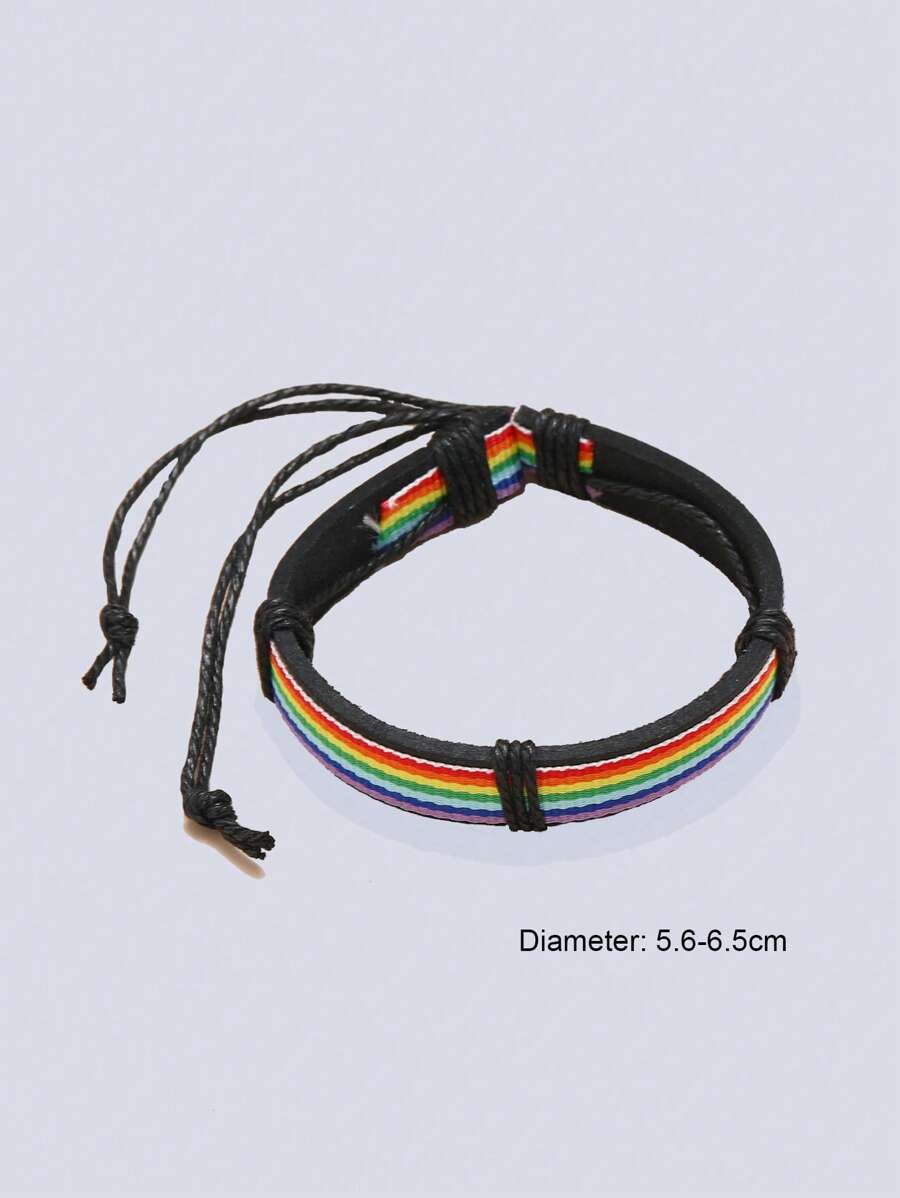 9596 b01-01 pulsera de poliuretano tejida con arcoíris para el mes del orgullo