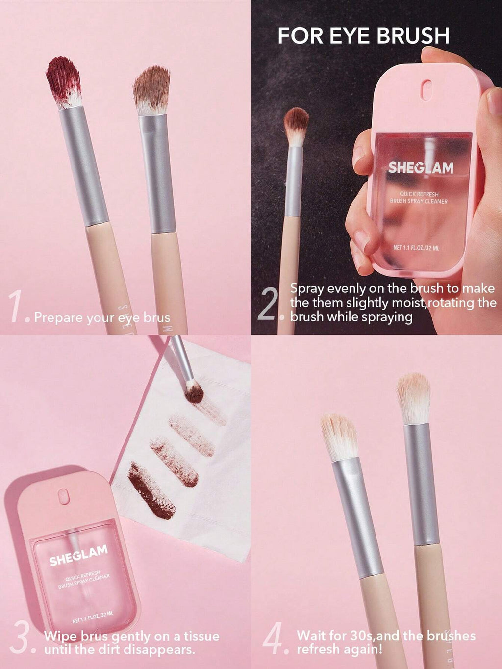 17958 1b-053 SHEGLAM Limpiador En Spray Para Cepillos Quick 1 Pza