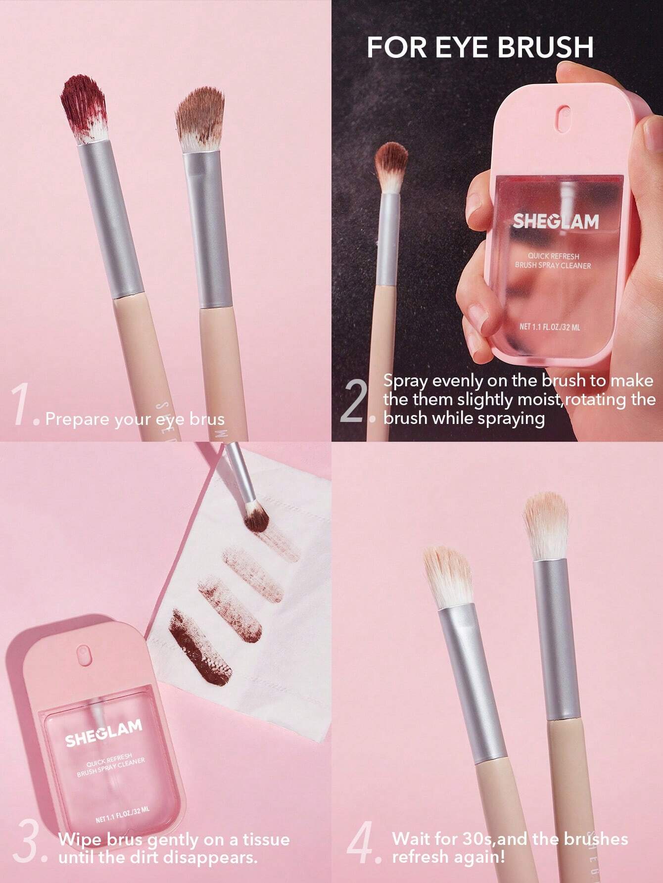 17958 1b-053 SHEGLAM Limpiador En Spray Para Cepillos Quick 1 Pza