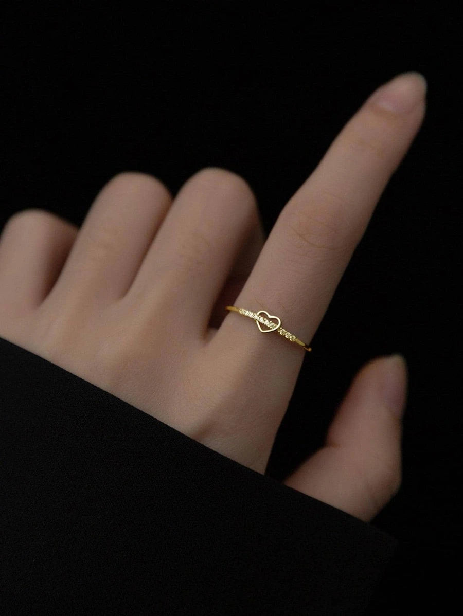 10582 1b-074 Una pieza Anillo abierto Ajustable de moda con diamante de imitación con adorno de corazón