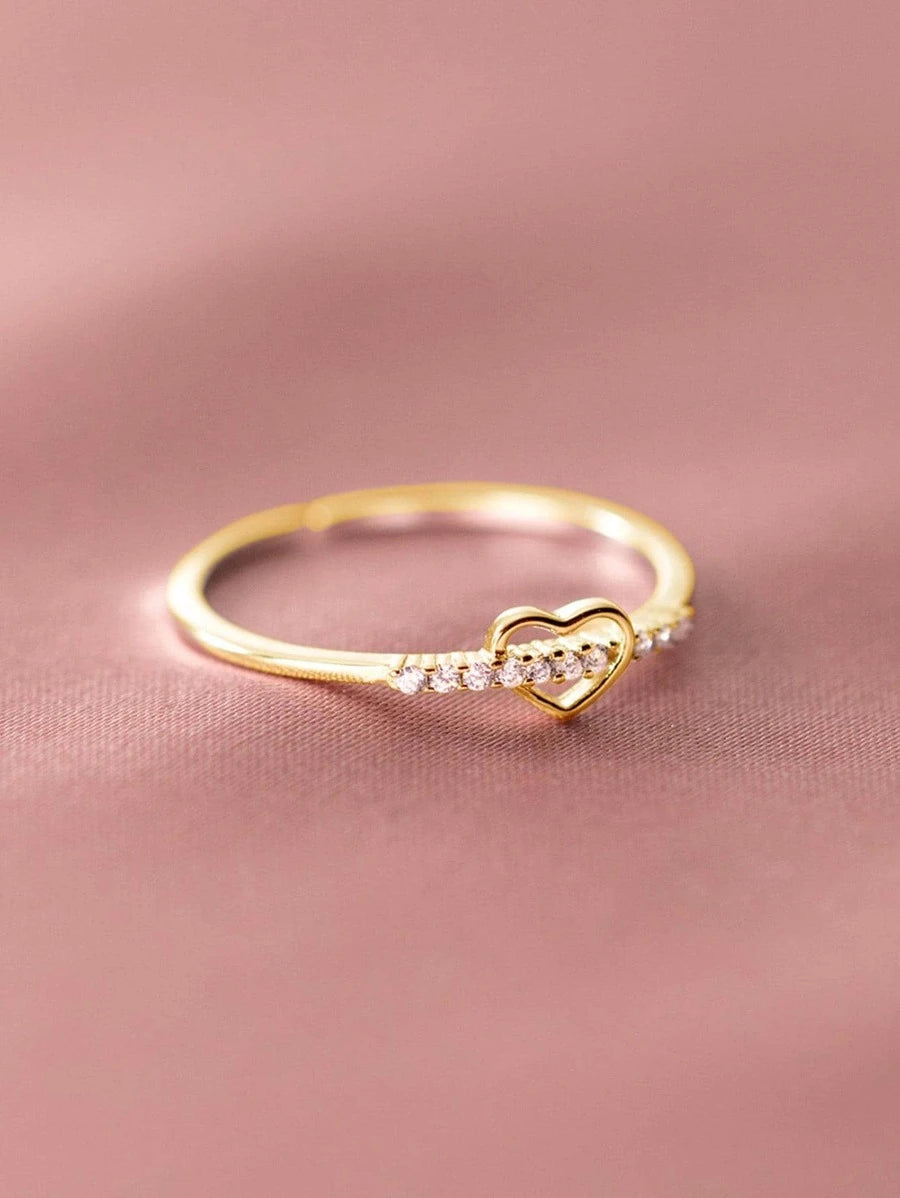 10582 1b-074 Una pieza Anillo abierto Ajustable de moda con diamante de imitación con adorno de corazón