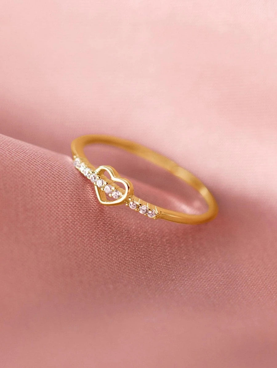 10582 1b-074 Una pieza Anillo abierto Ajustable de moda con diamante de imitación con adorno de corazón