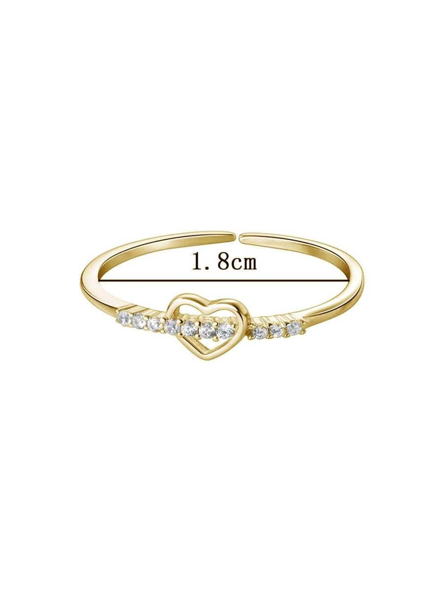 10582 1b-074 Una pieza Anillo abierto Ajustable de moda con diamante de imitación con adorno de corazón