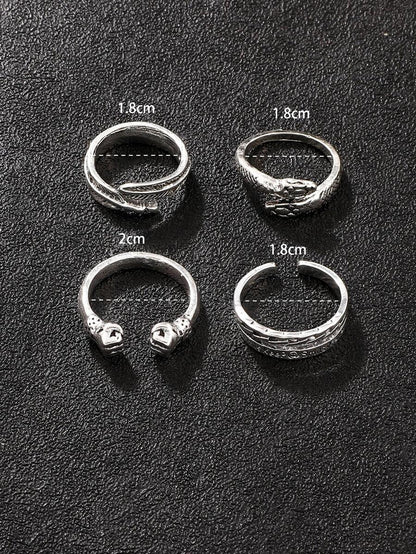 9468 b03-20 Set anillos 4 piezas de diseño de serpiente para hombre