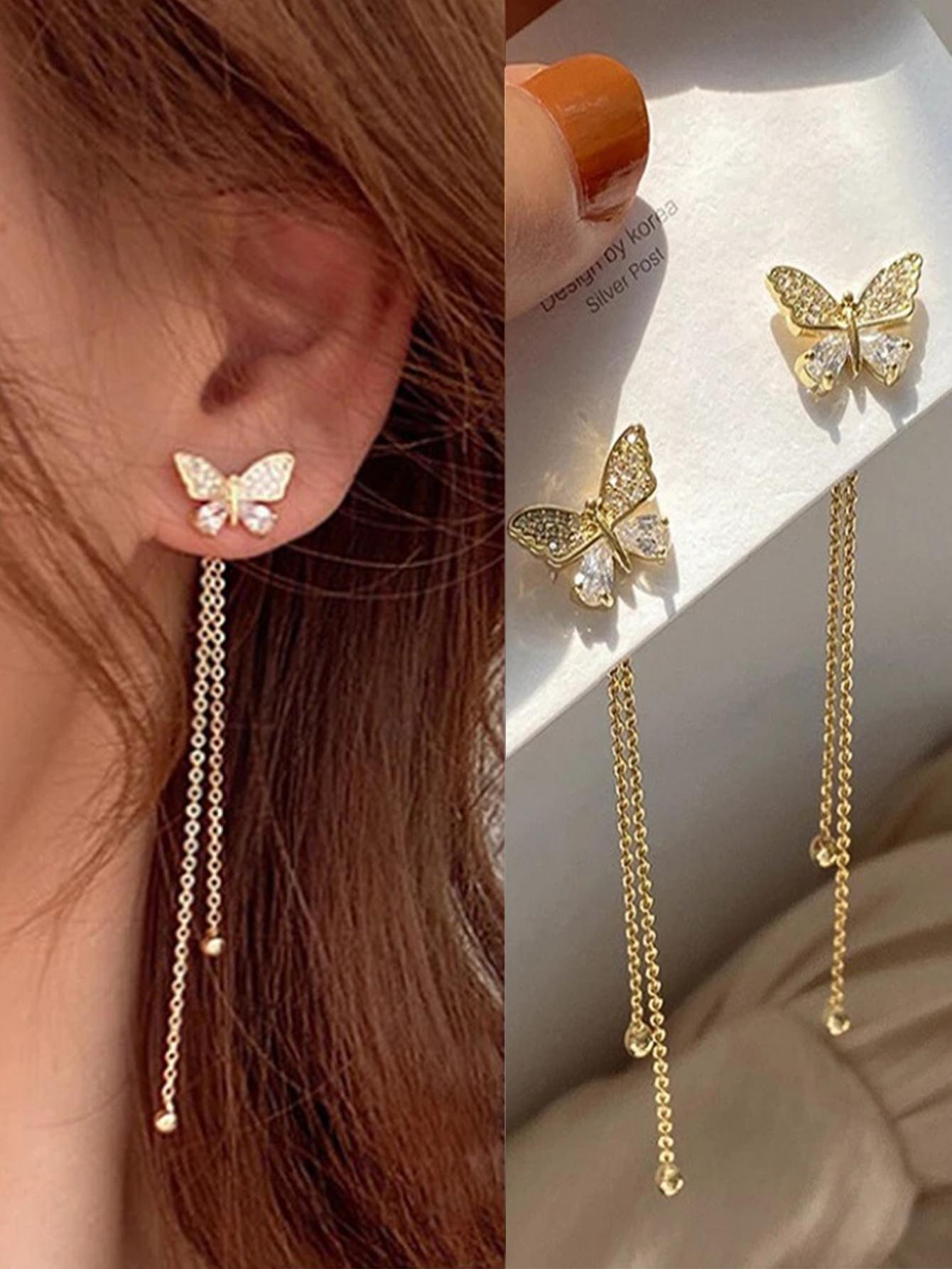 14975 1b-01-08 Pendientes largos con mariposa 1 Par