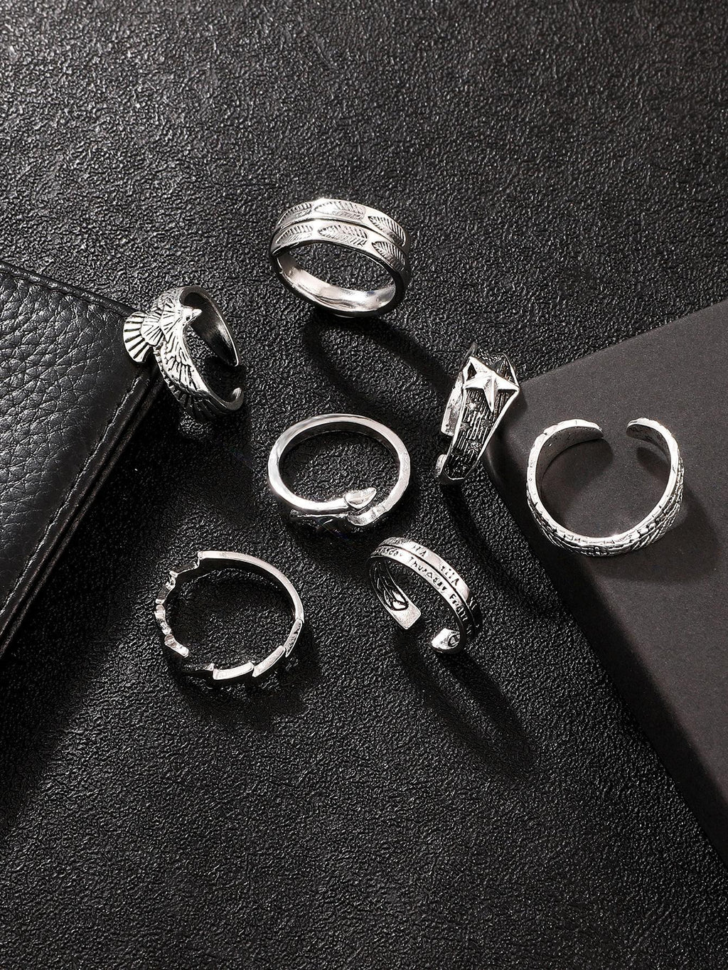 10301 1b-023 Siete piezas anillo de decoración de estrellas y pájaros