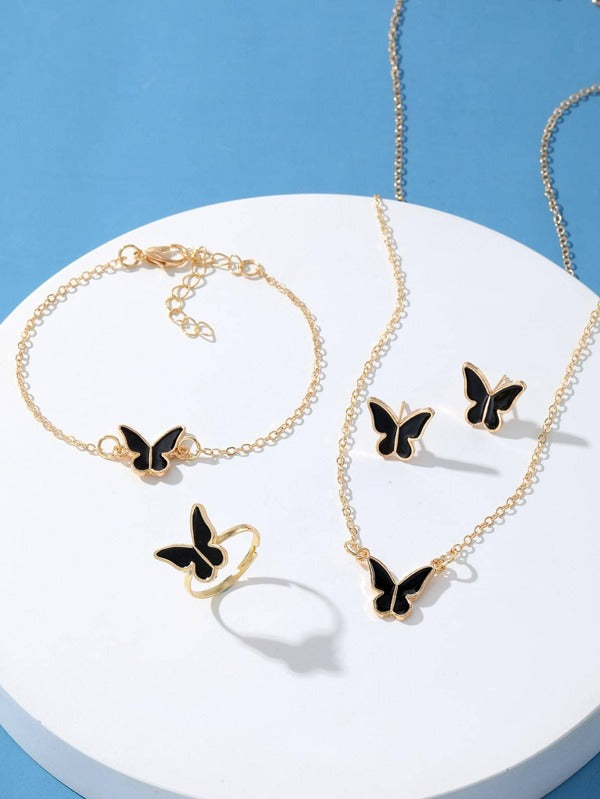 2150 t01 Cinco piezas/set Set joya moda aleación de zinc con diseño de mariposa para mujeres para decoración diaria