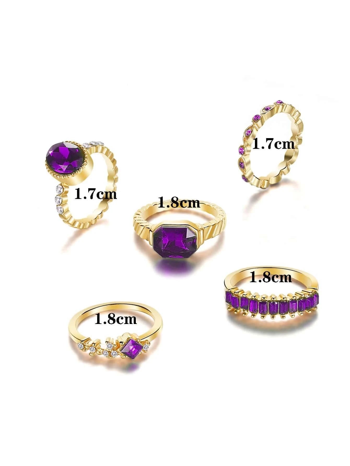 10584 1b-074 Anillo con diseño de diamante de imitación 5 Pzas
