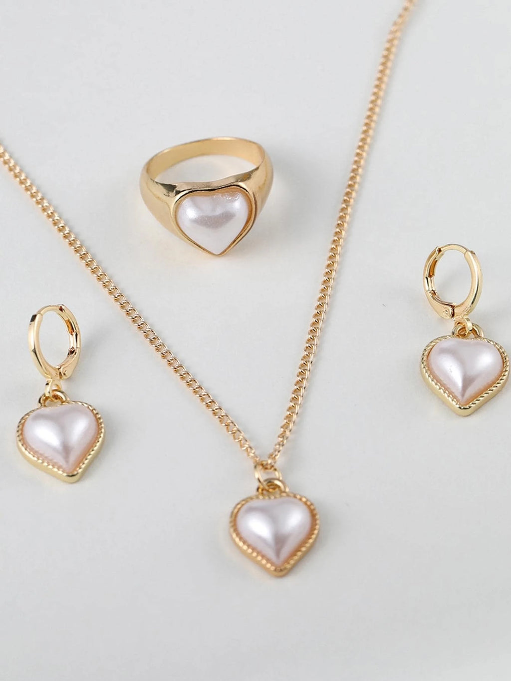 9837 b01-35 Cuatro piezas/set Set joya con perla artificial con adorno de corazón