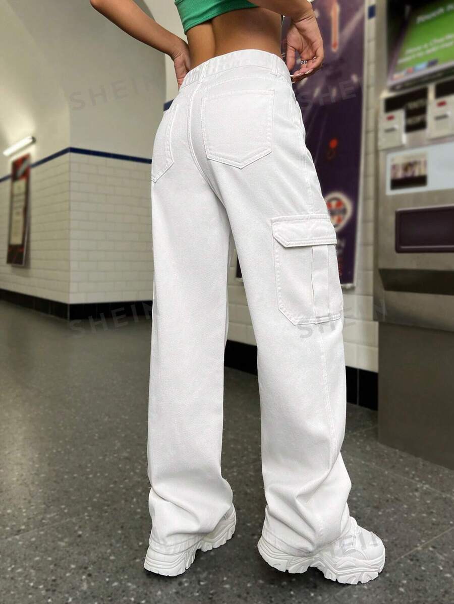 10288 02-a01-01 Jeans cargo con bolsillo lateral con solapa SHEIN ICON
