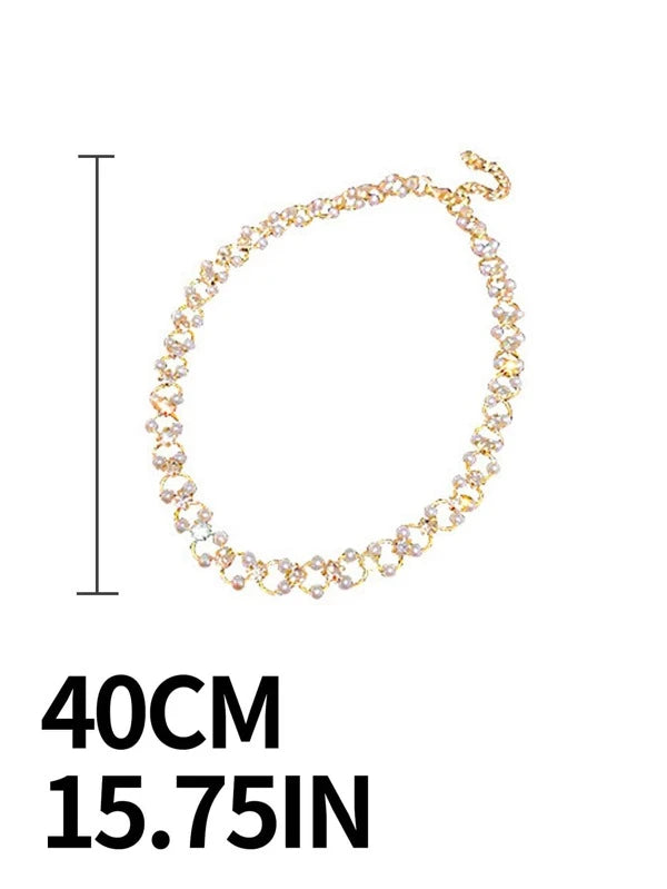 7181 b03-11 Collar atractivo aleación de zinc con diseño de diamante de imitación y perla artificial para mujeres para decoración diaria