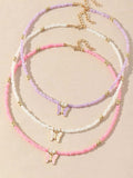 5971 a10-27 Set 3 piezas Collar con cuenta de moda con accesorio de mariposa para mujeres para decoración diaria