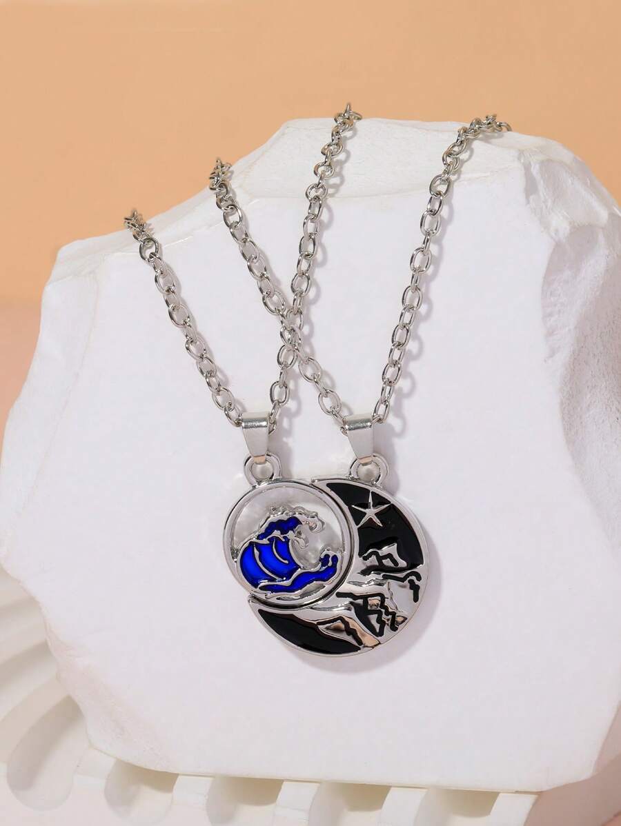 15198 1b-034 Set Collar pareja sol & colgante de luna 2 piezas