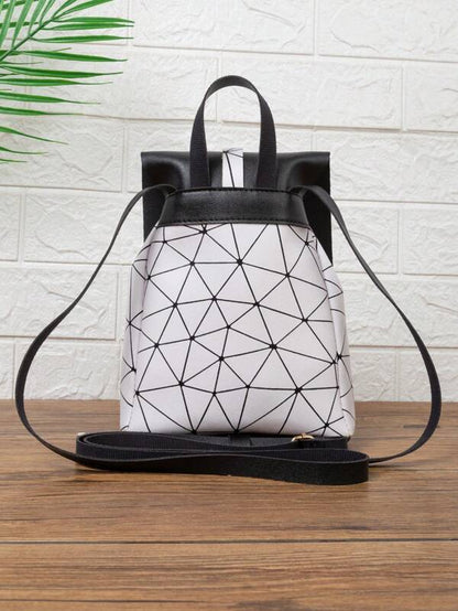 8143 b02-02 Mini mochila con solapa Patrón geométrico de moda Pu