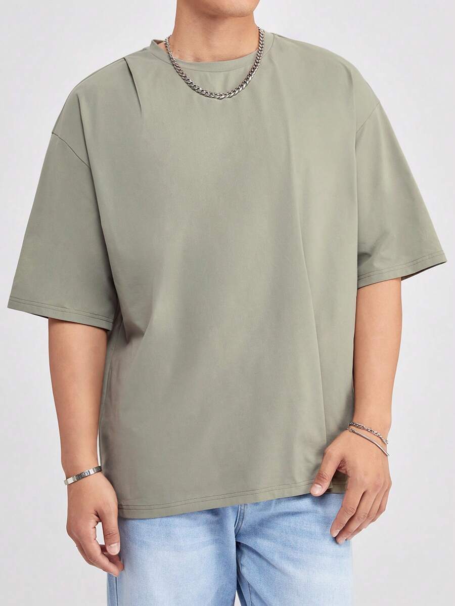 9908 1a-094 Camiseta Holgada De Hombro Caído Y Color Sólido Para Hombr ...