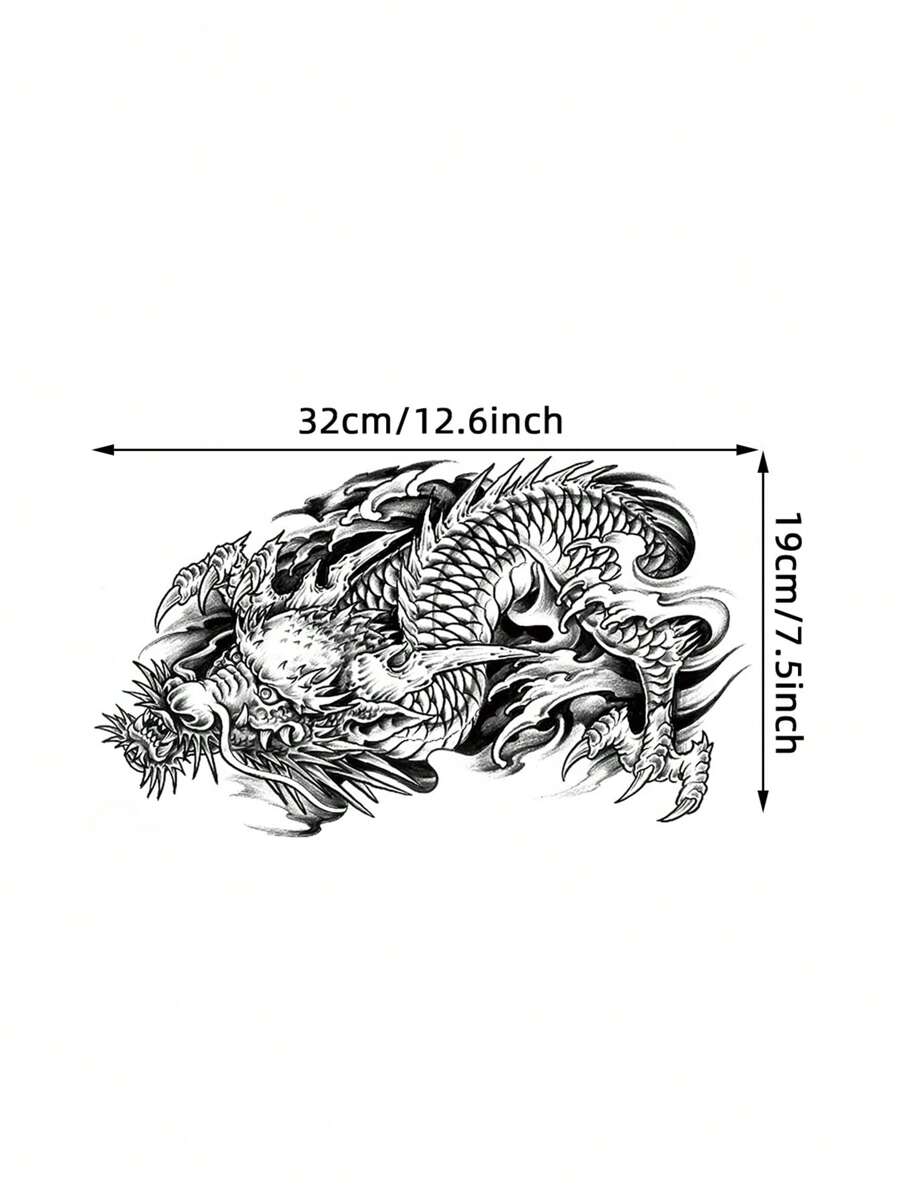 7893 1b-02-08  Tatuaje temporal falso con diseño de dragón para hombres y adultos