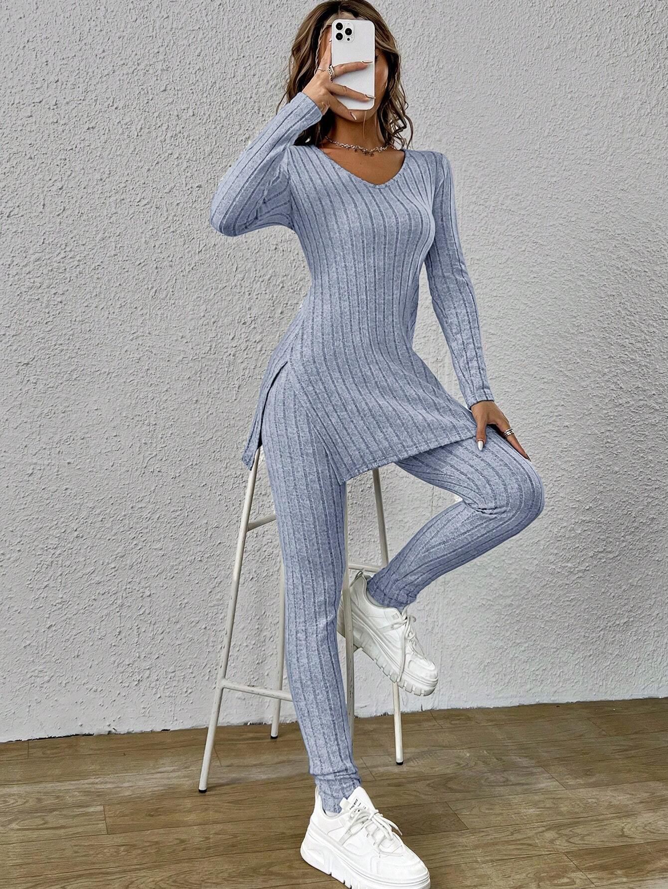 6932 1t-007 Set 2 piezas Essnce Leggings con camiseta bajo con abertura