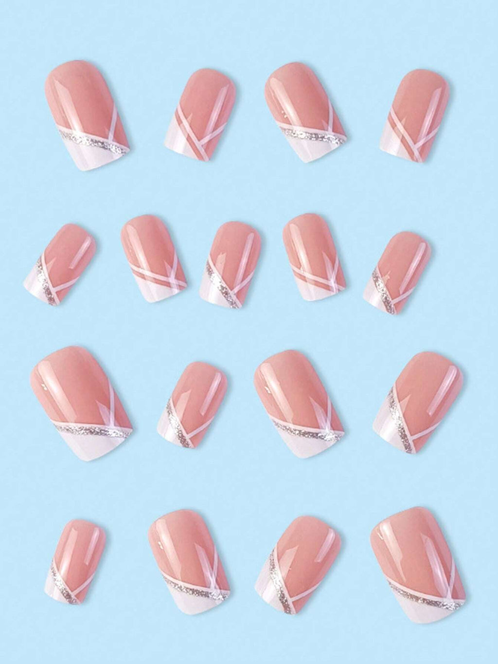 18529 1b-067 Uñas postizas en estilo francés con brillo 24 Pzas