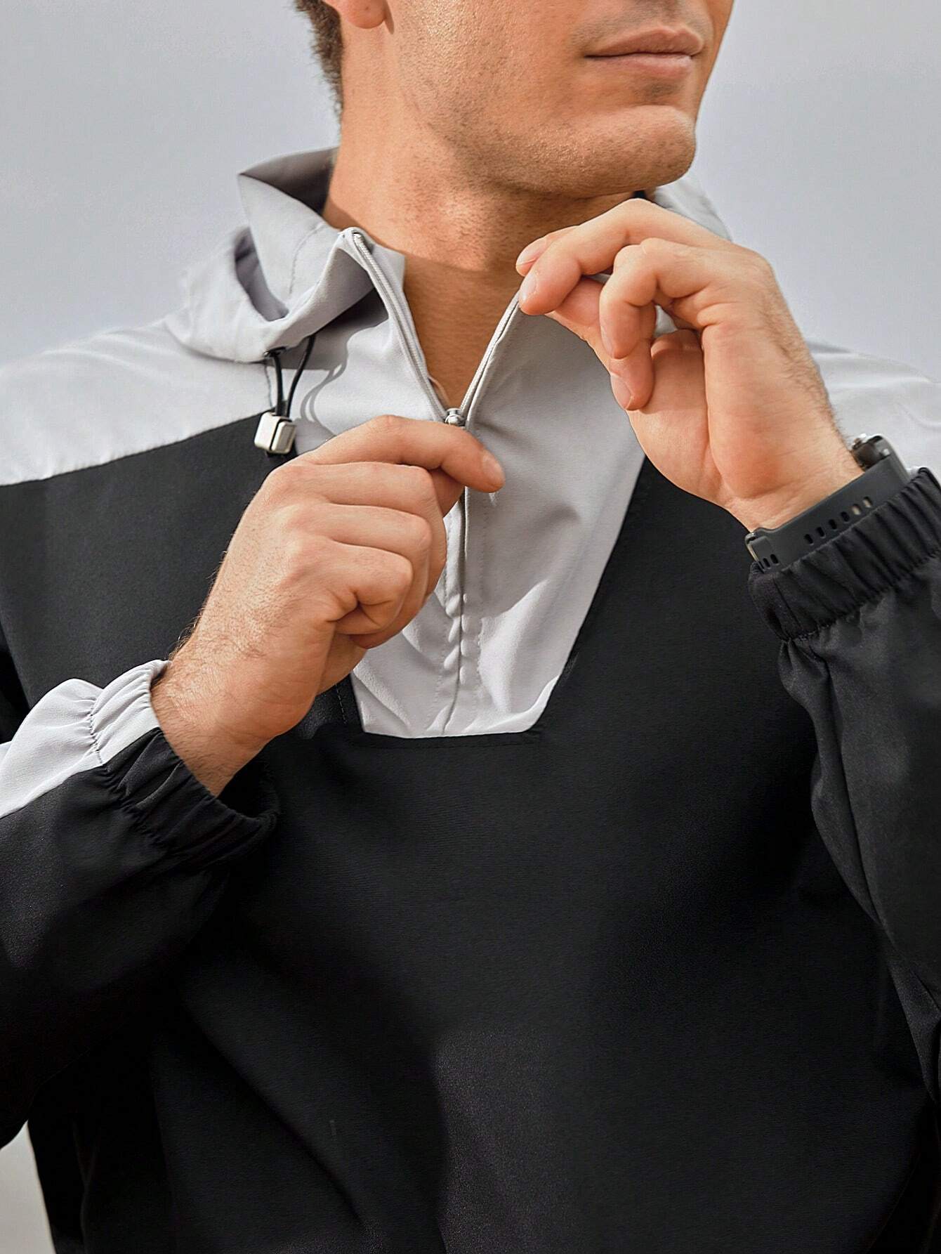 6122 1a-137 Cazaca de color combinado con bolsillo de canguro con capucha caparazón blando