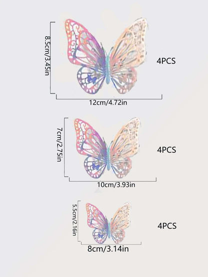 11751 1b-035 12 piezas/set 3d hueco con mariposa Pegatina de pared decoración de pasteles Decoración de la boda sala de estar casa adorno