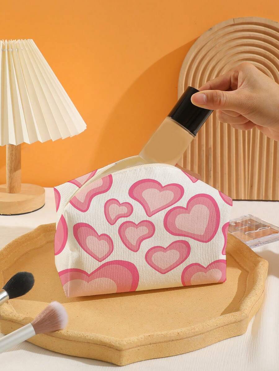 9833 b02-05 Una pieza Neceser de maquillaje cuadrado con estampado de corazón