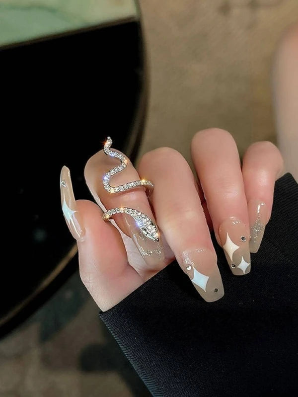 7358 b03-13 Anillo de envoltura atractivo aleación de zinc con diamante de imitación con diseño de serpiente para mujeres para fiesta