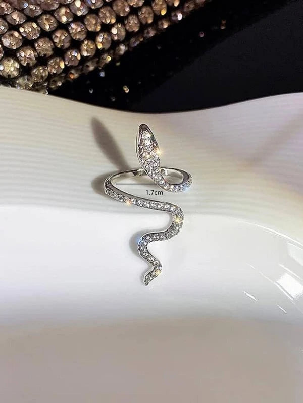 7358 b03-13 Anillo de envoltura atractivo aleación de zinc con diamante de imitación con diseño de serpiente para mujeres para fiesta