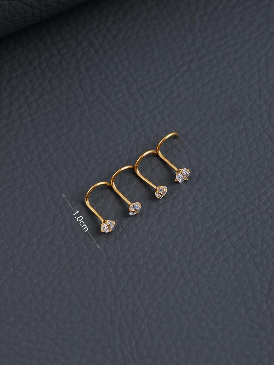 16297 1b-052 4 piezas Aro para la nariz adorno zirconia cúbica
