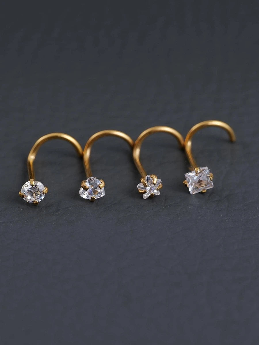16297 1b-052 4 piezas Aro para la nariz adorno zirconia cúbica