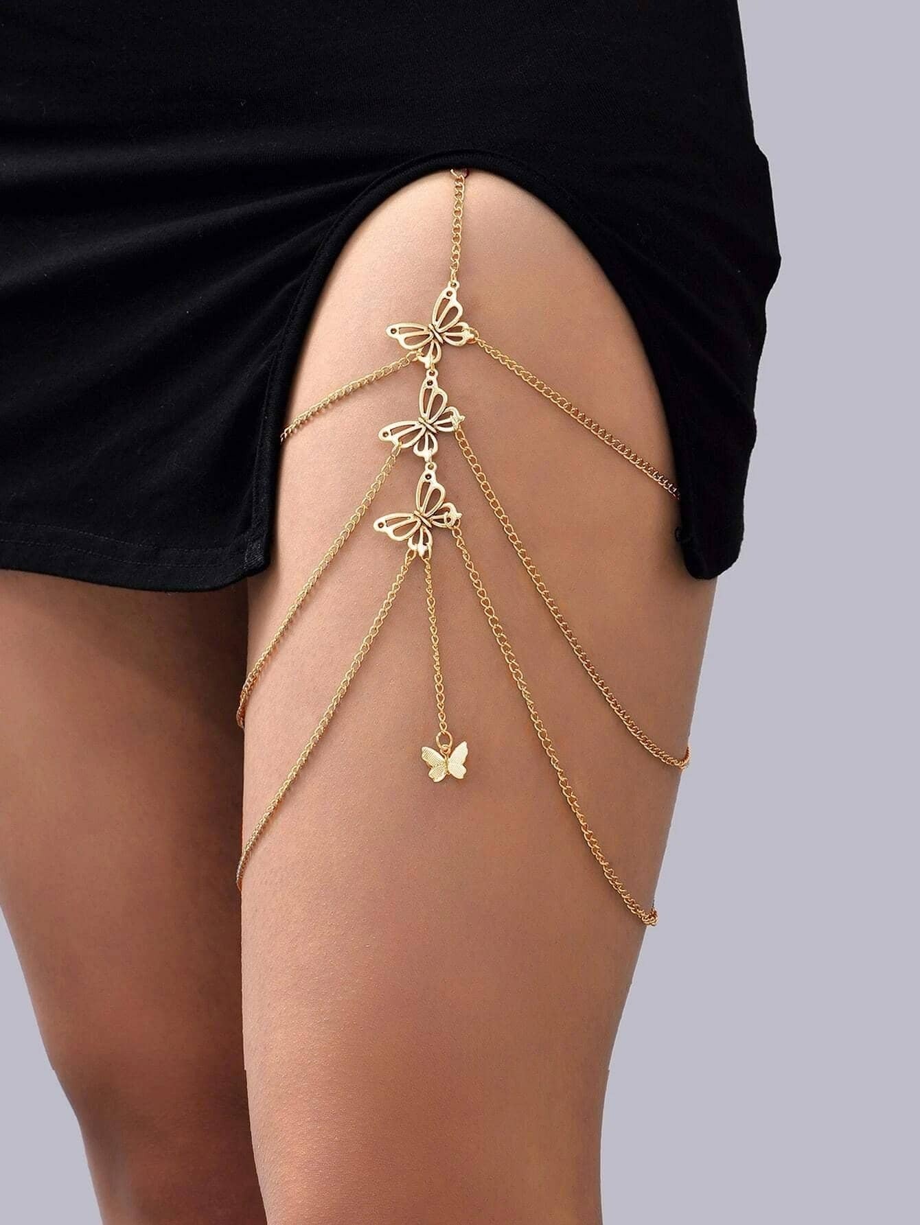 6599 a10-13 Cadena de muslo sexy aleación de zinc con diseño de mariposa para mujeres para verano fiesta playa