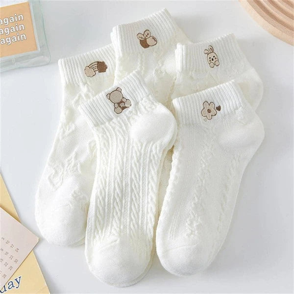 7314 a08-05 Set 5 pares Calcetines tobilleros con patrón de oso