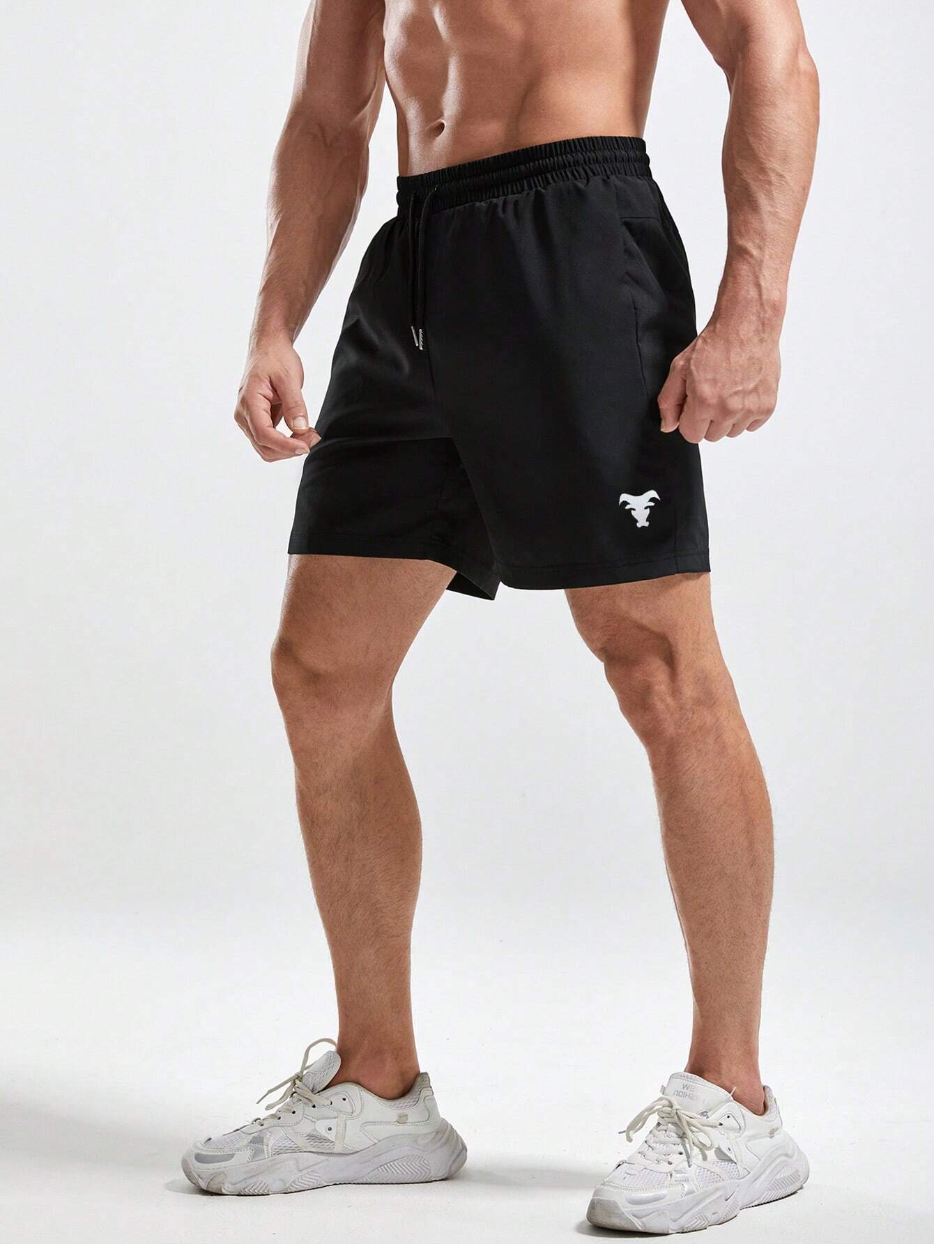 5121 a02-02 Fitness Hombres Shorts deportivos ganado con estampado de cintura con cordón