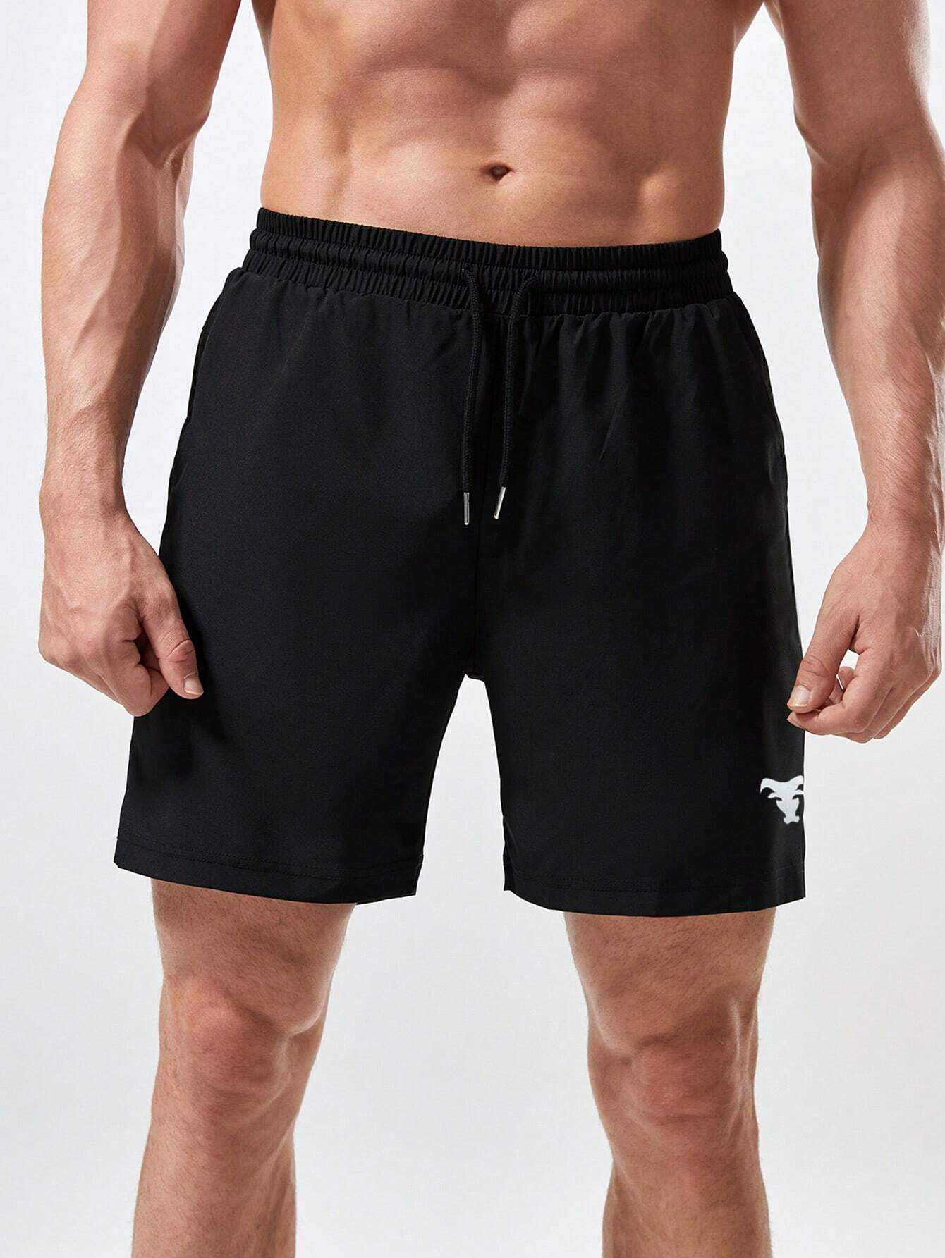 5243 a04-10 Fitness Hombres Shorts deportivos ganado con estampado de cintura con cordón