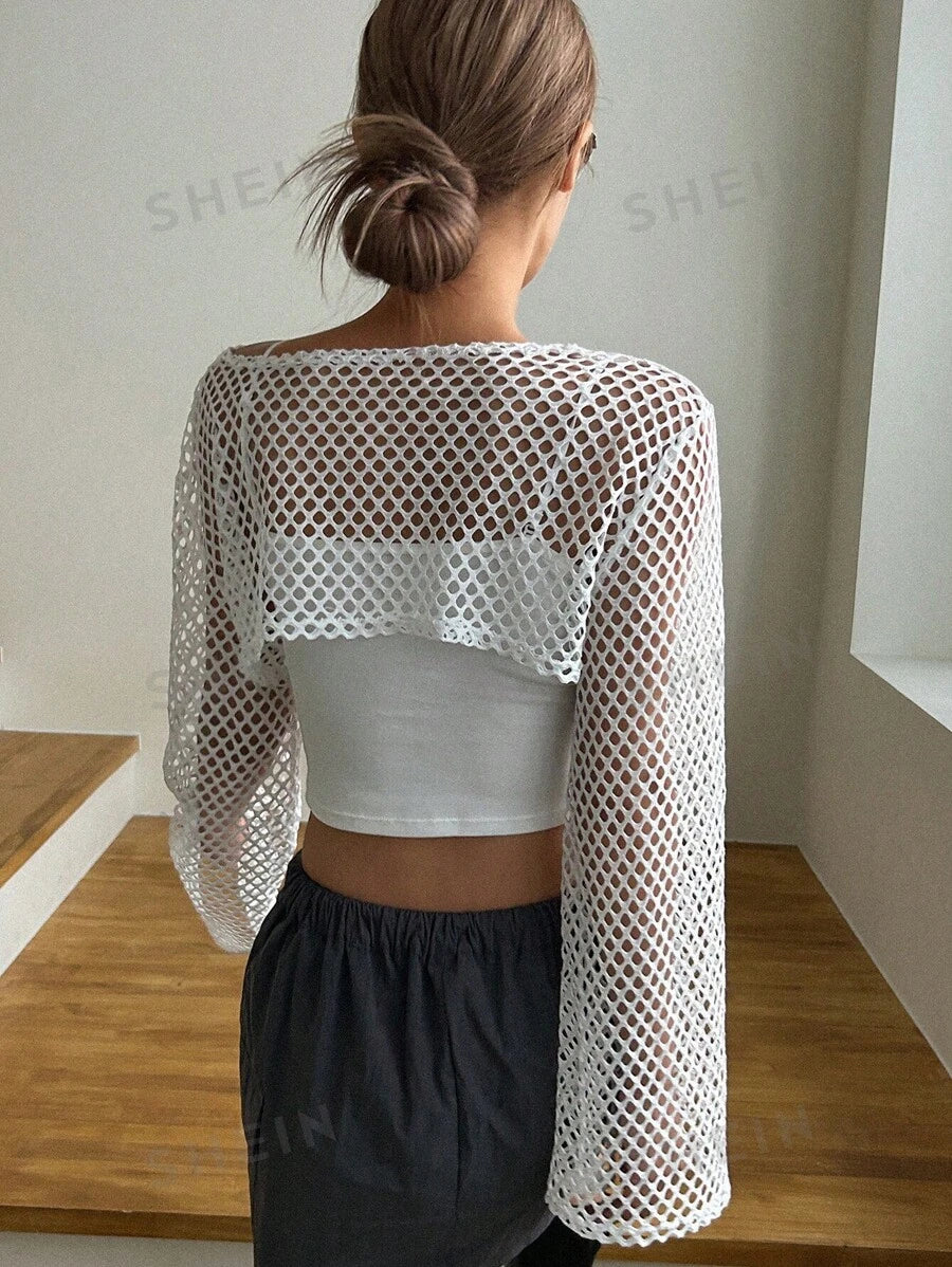 11528 1a-001 Top Corto Con Hombros Caídos Y Diseño Ahuecado Sin Cami Top
