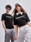 6908 a06-03 Una pieza Camiseta unisex con estampado de letra de manga raglán