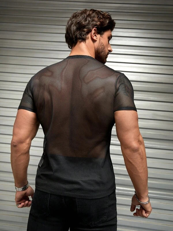 7592 a07-10 Camiseta unicolor de malla transparente