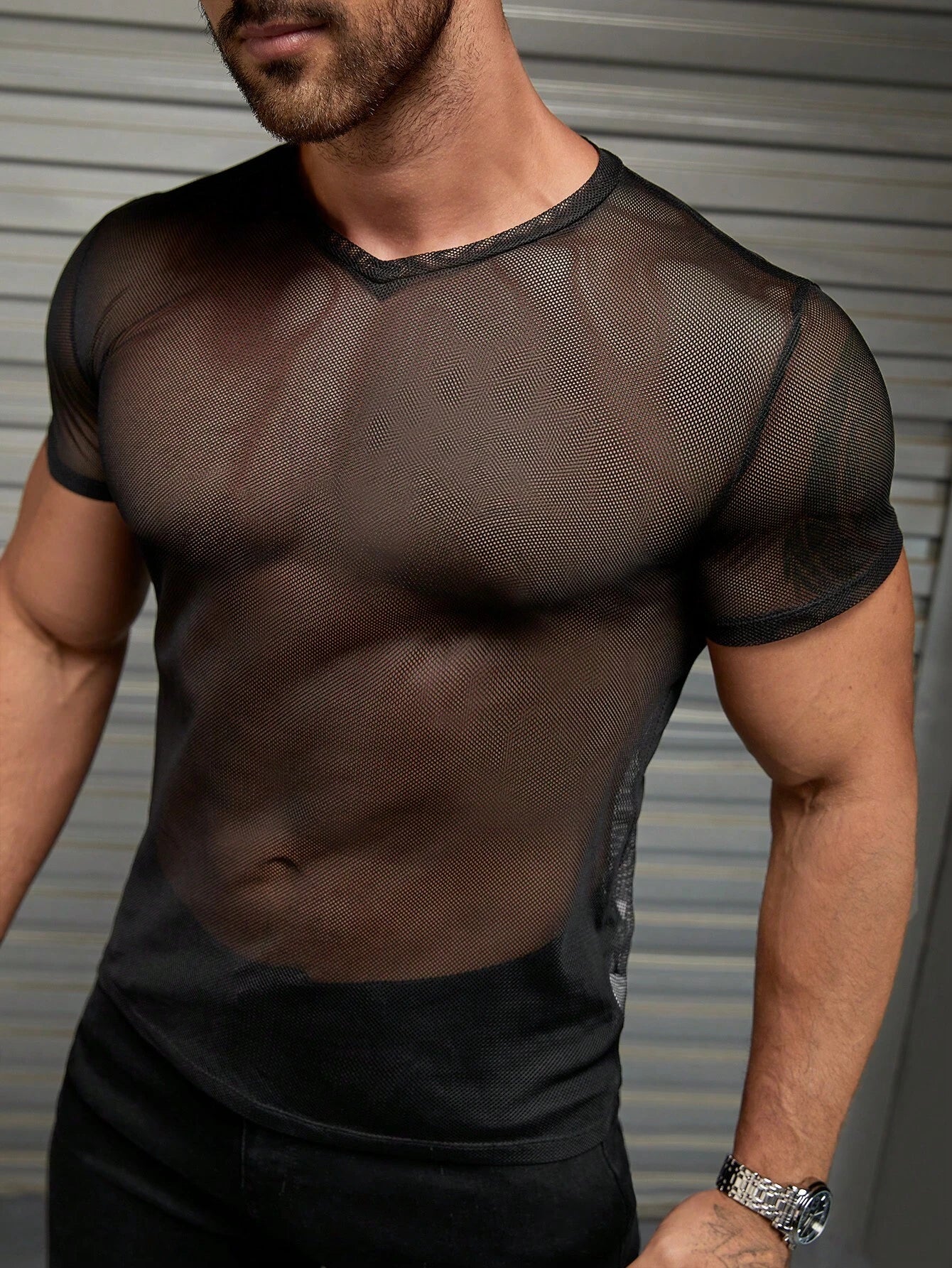 7592 a07-10 Camiseta unicolor de malla transparente