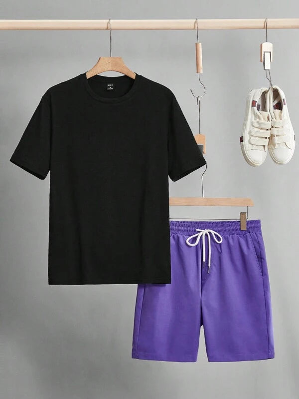 6990 a10-12 Shorts con camiseta con slogan & con estampado de árbol