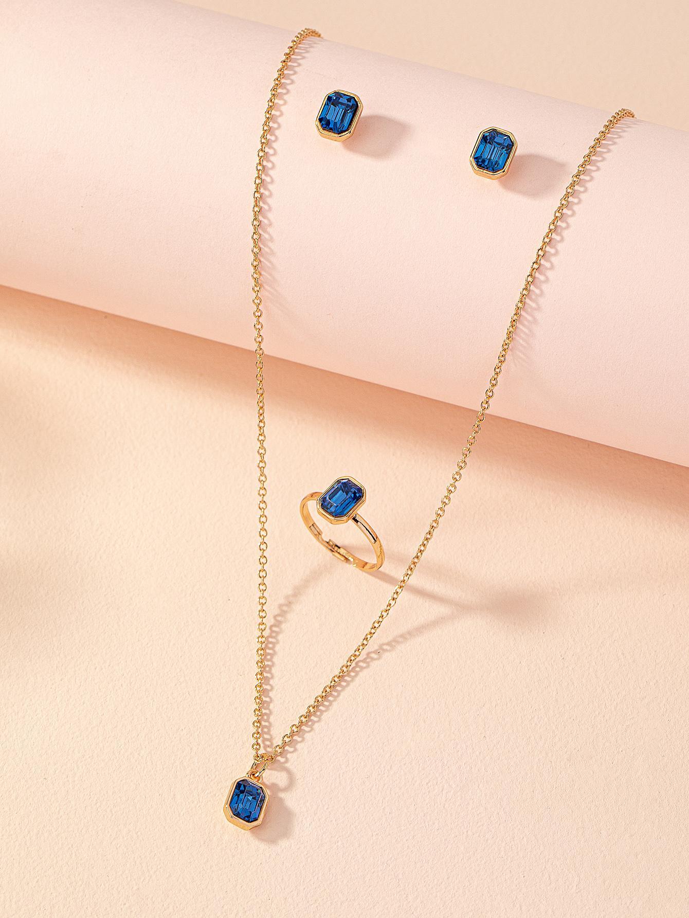7263 b01-15 Set 4 piezas joya de moda geométrico con diseño de diamante de imitación para mujeres para regalo
