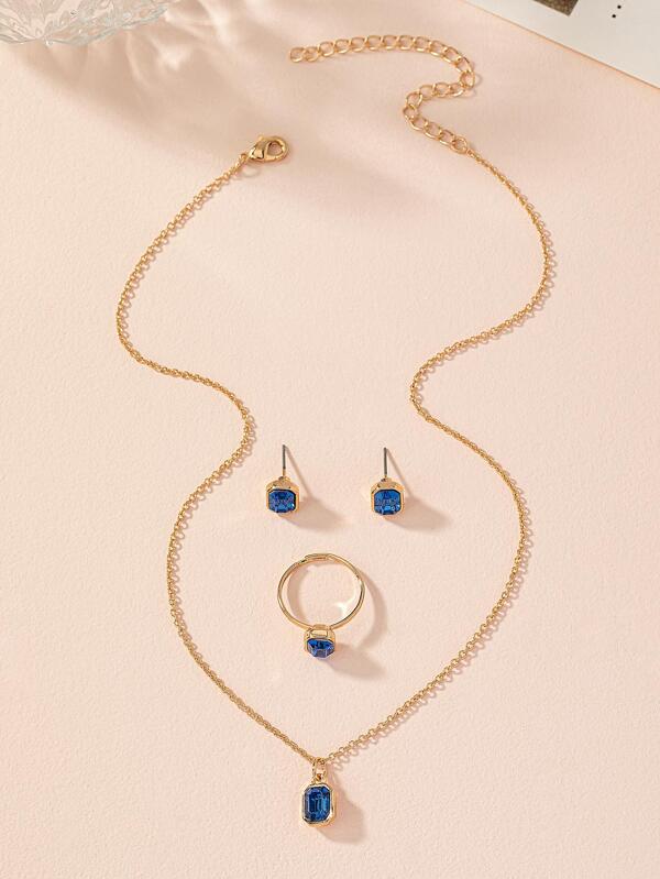 7263 b01-15 Set 4 piezas joya de moda geométrico con diseño de diamante de imitación para mujeres para regalo