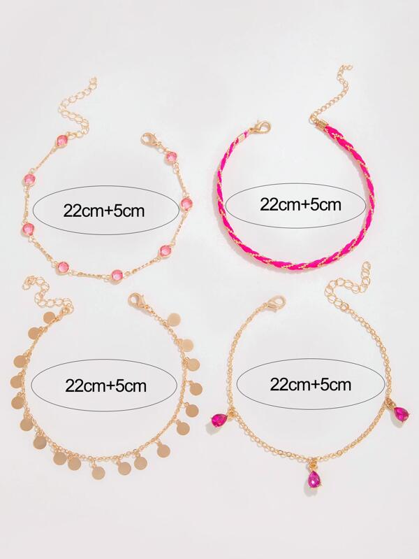 6601 1b-063 Set 4 piezas Pulsera tobillera con diseño de disco