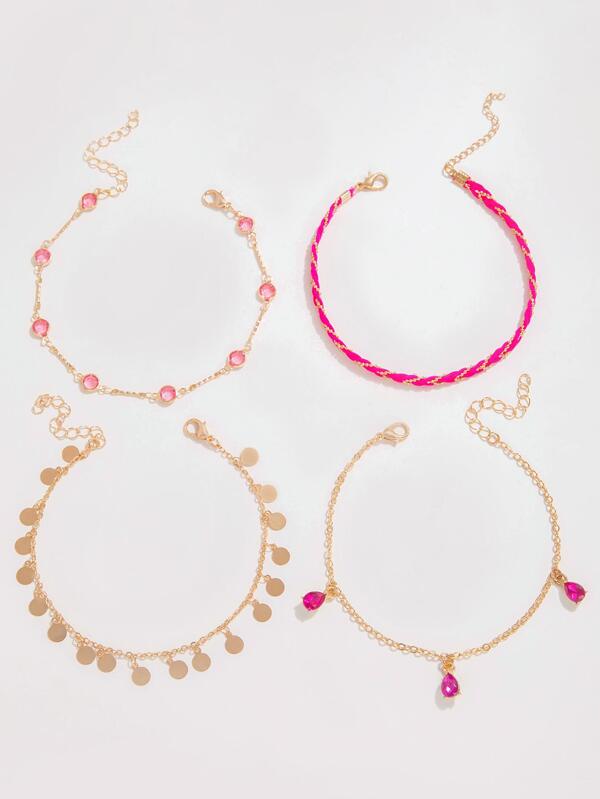 6601 1b-063 Set 4 piezas Pulsera tobillera con diseño de disco