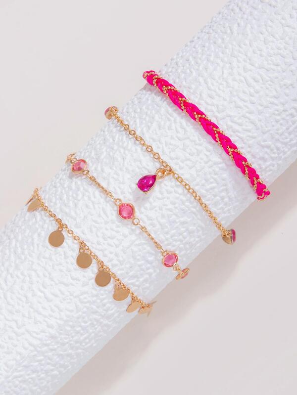 6601 1b-063 Set 4 piezas Pulsera tobillera con diseño de disco